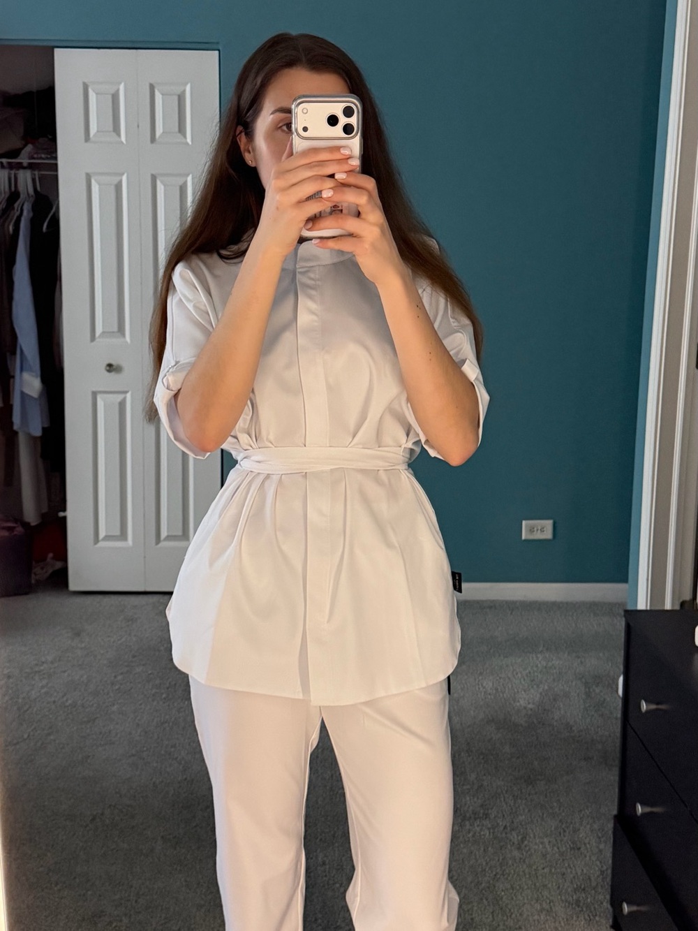 Medical scrub suit white  Two-Piece Tunic & Pants Set